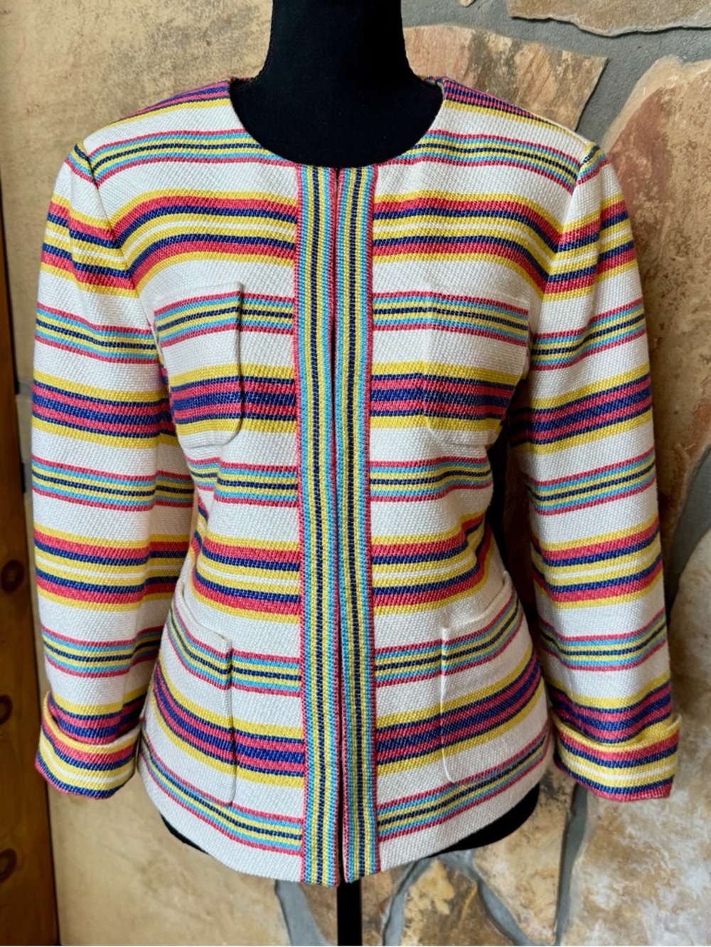 Talbots Striped Open-Front Lined Jacket Multicolor Striped Blazer (14) - Picture 16 of 17